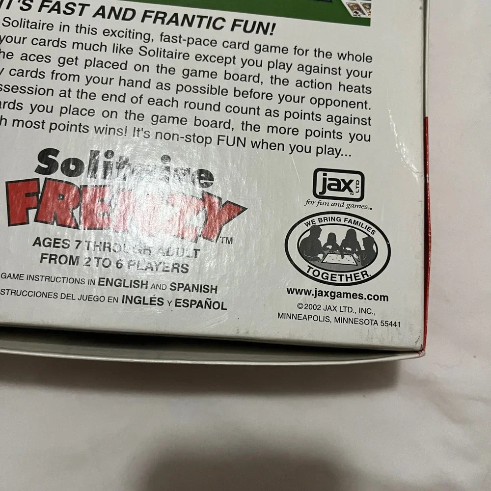 Solitaire Frenzy Card Game COMPLETE Jax 2002 Family Fast Sequence